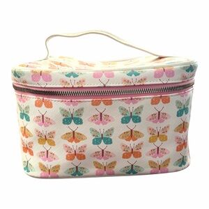 Butterfly Print Large Cosmetic Case - Pink, Teal, Yellow